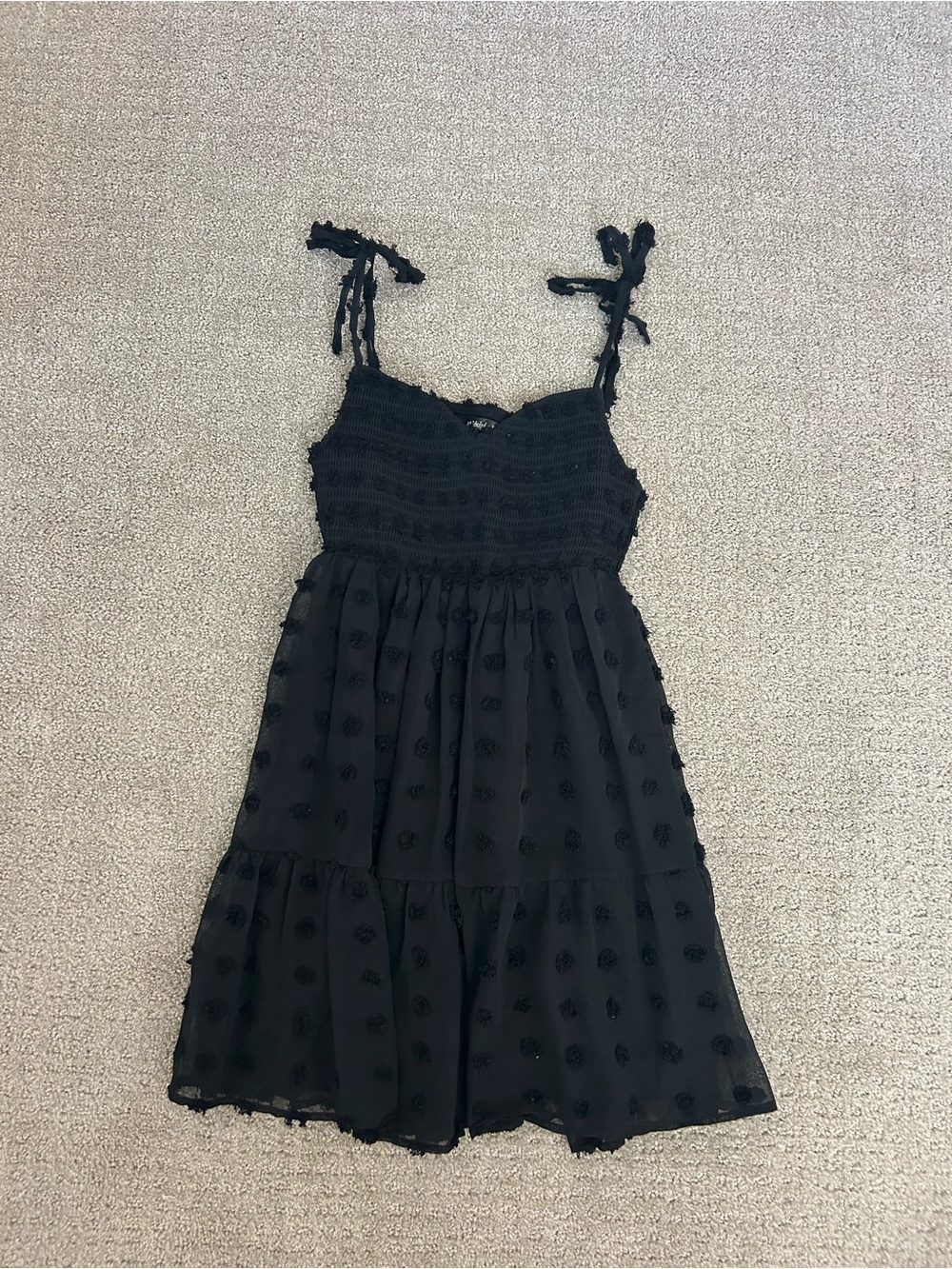 Midnight Doll Black Tie-Shoulder Smocked Dress Size XS